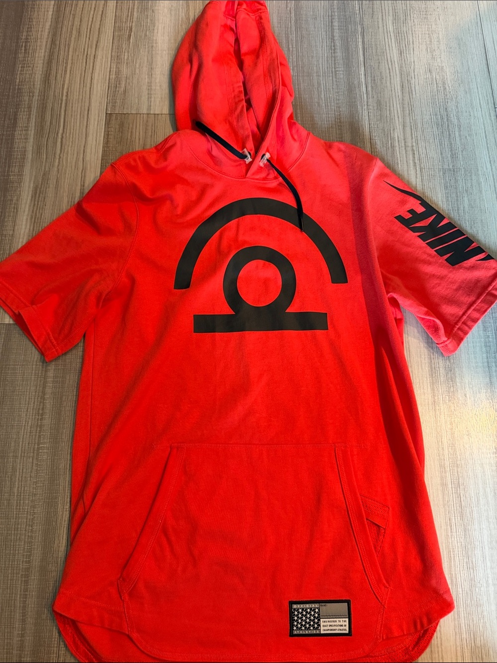 Nike Red Short-Sleeve Hooded Tee with Black Graphics